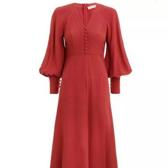 Zimmermann Espionage Billow Sleeve Dress in Rouge 0 ( 6 8 ) - Picture 2 of 6